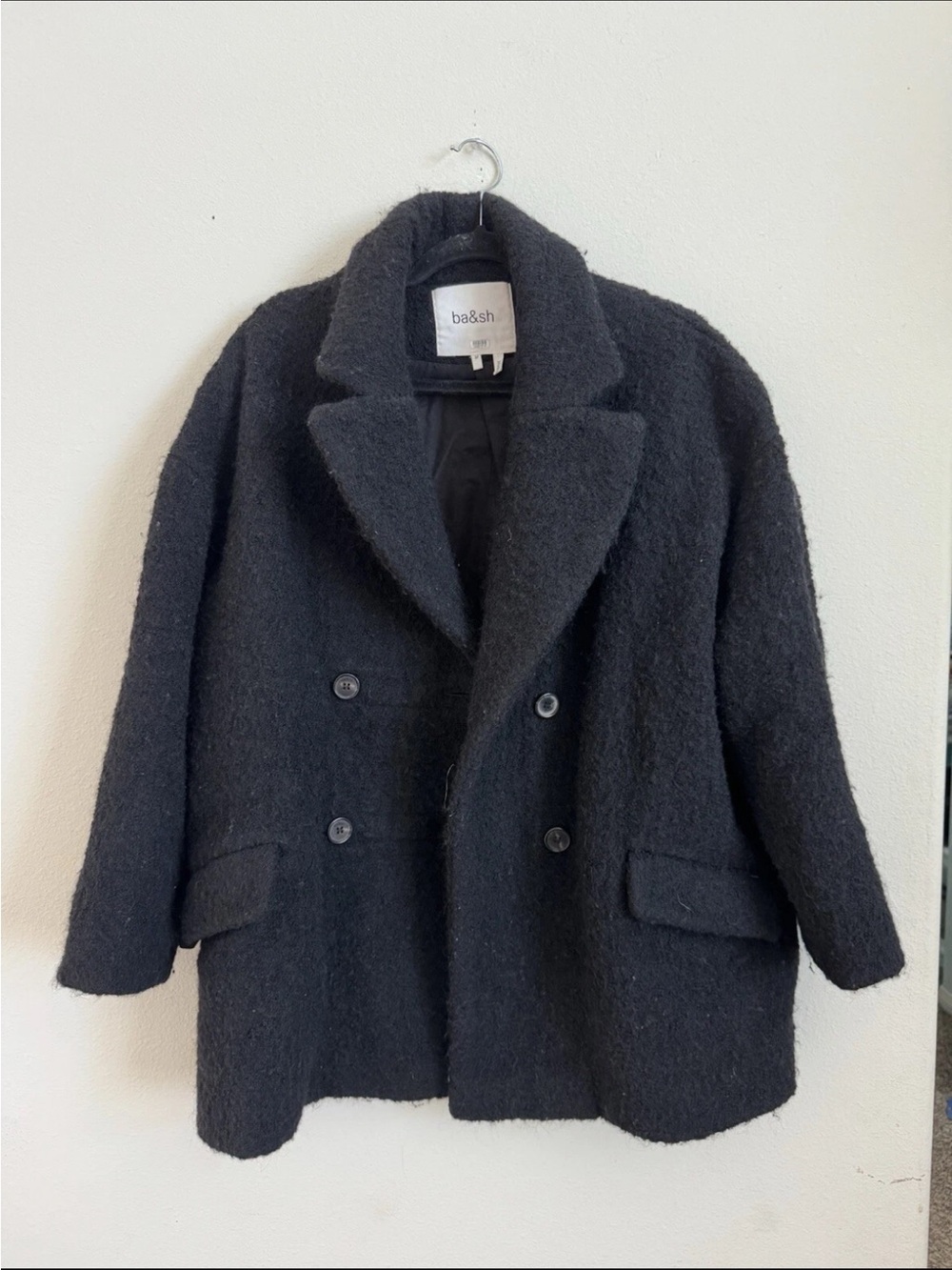 Ba&sh Black Alpaca Wool Short coat Columbia Button Peacoat Size M